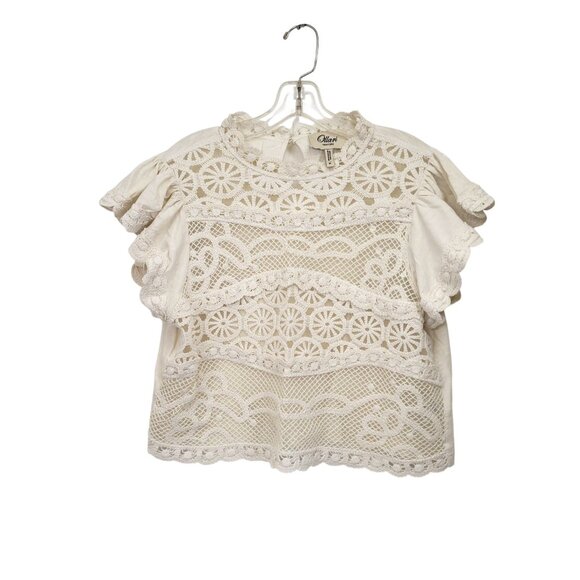 Ollari Tops - Ollari New York Lace Embroidered Short Sleeve Blouse XL White 100% Cotton Shell